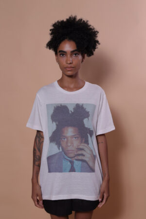Camiseta de malha off-white estampada AMP Polaroid Basquiat