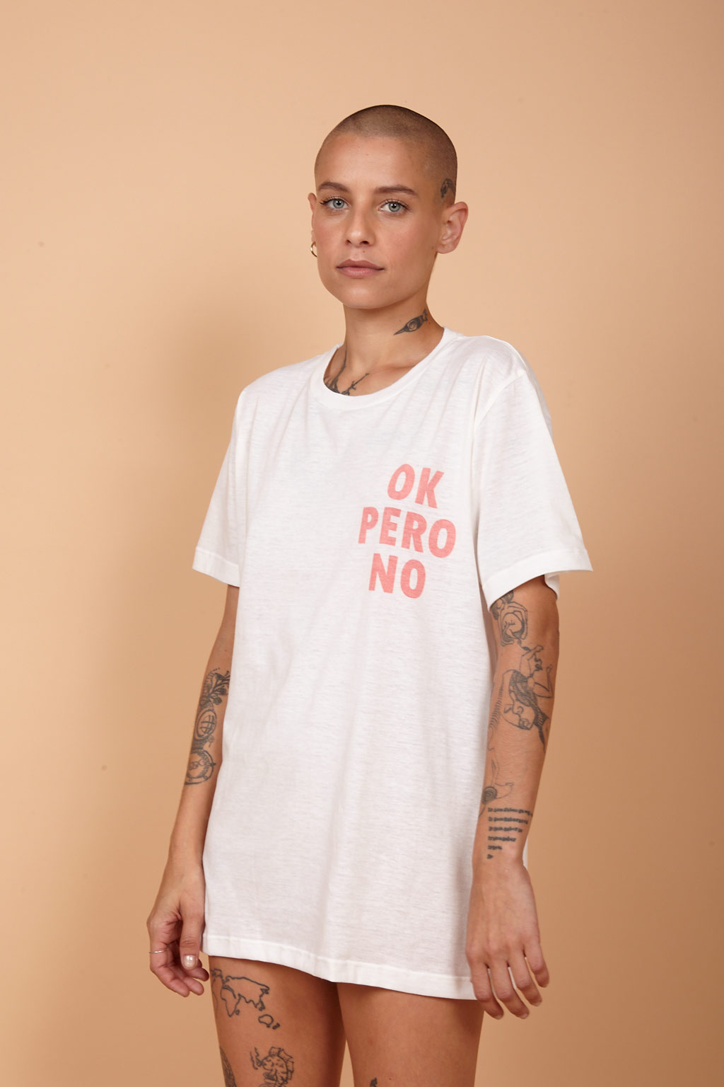 Camiseta de malha off-white estampada Ok Pero No