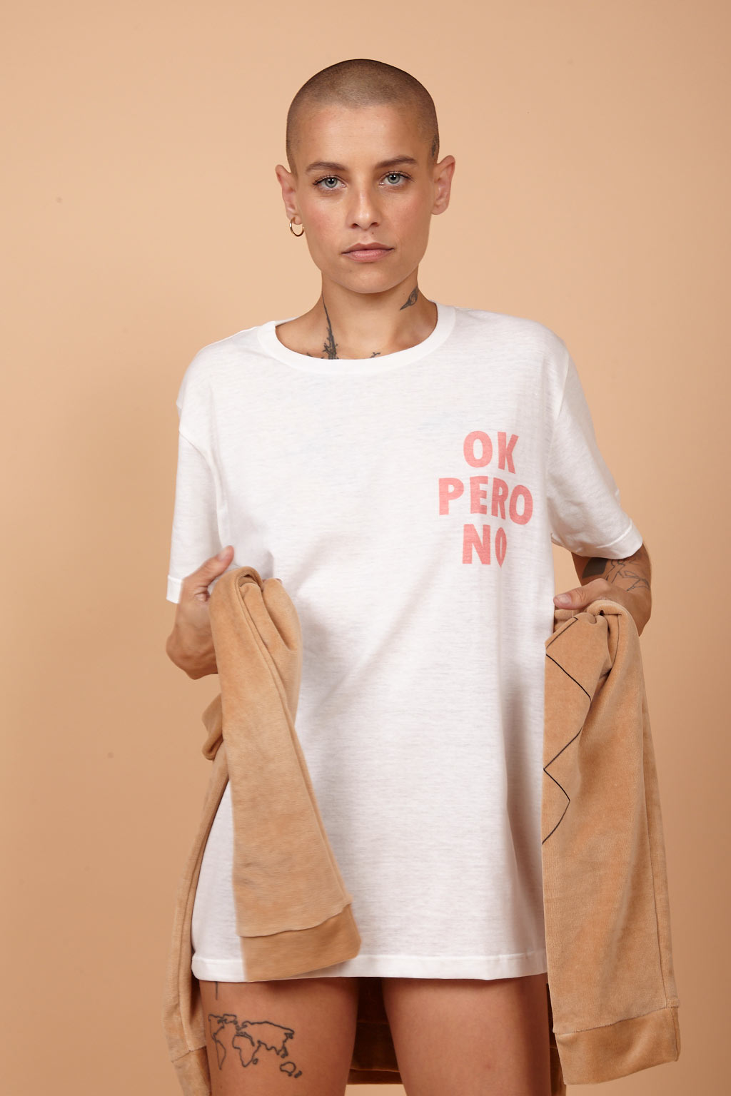 Camiseta de malha off-white estampada Ok Pero No