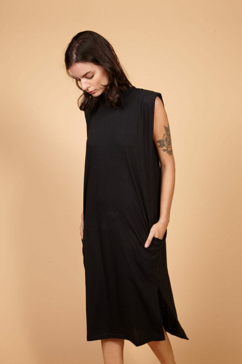 Vestido AMP Ombreira Midi Preto - Imagem 2