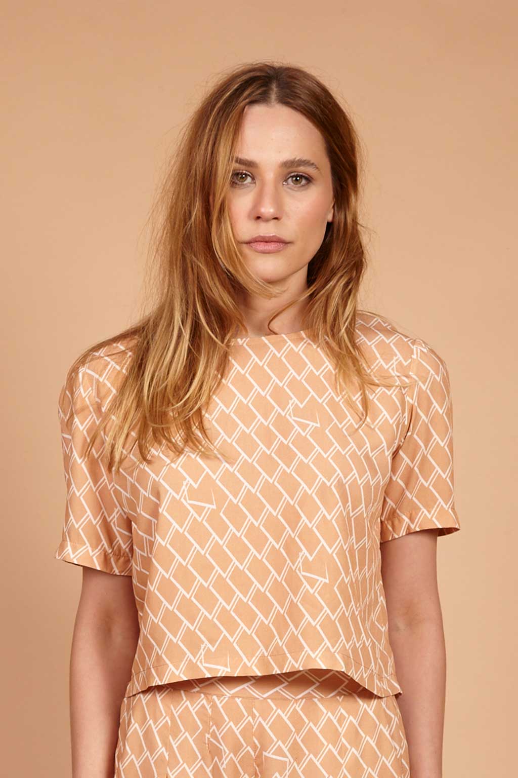 Blusa cropped de viscose estampa digital AMP lagarto