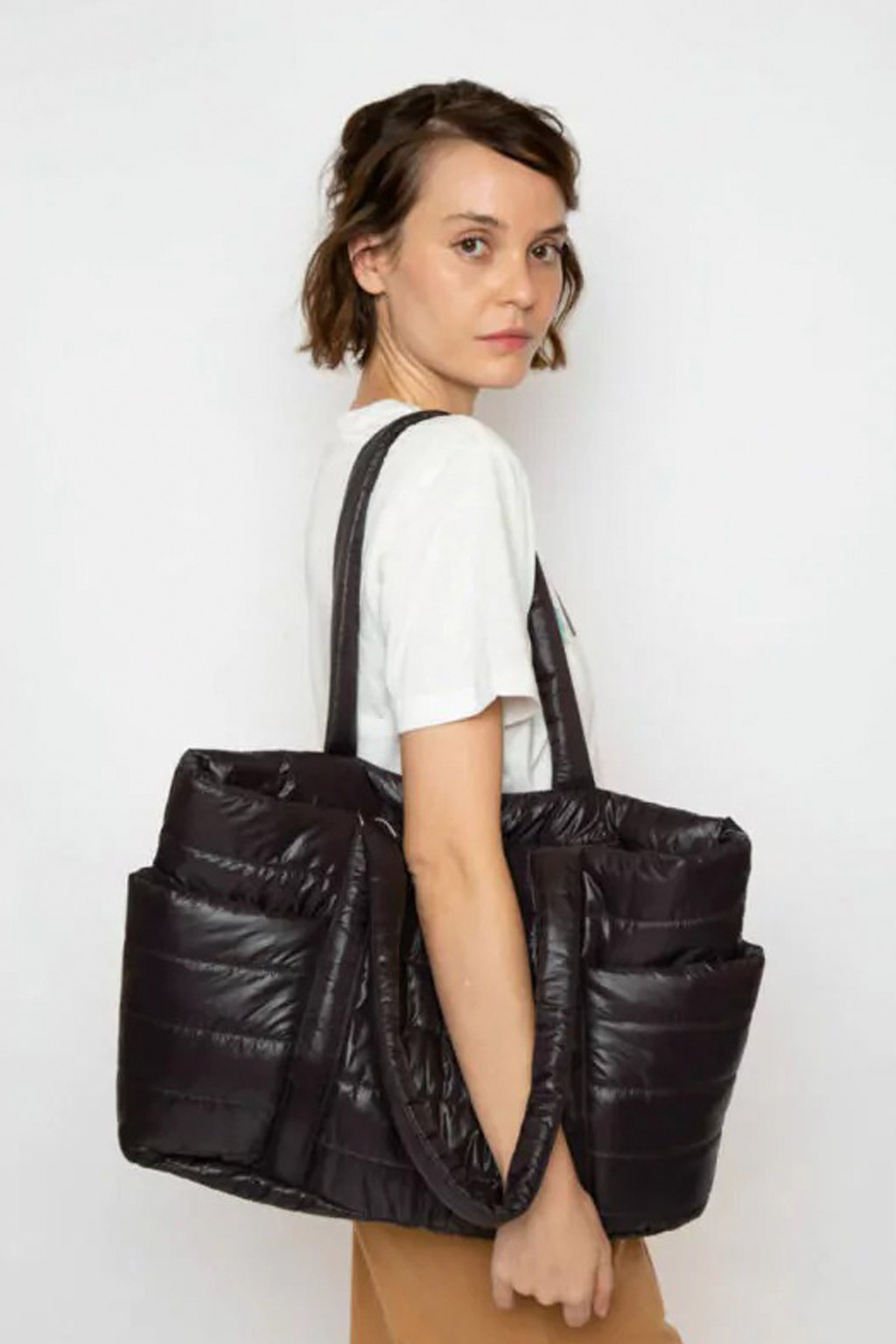 Bolsa puffer 2 bolsos preta em matelassê AMP