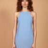 Vestido de alcinha listrado diagonal azul em viscose