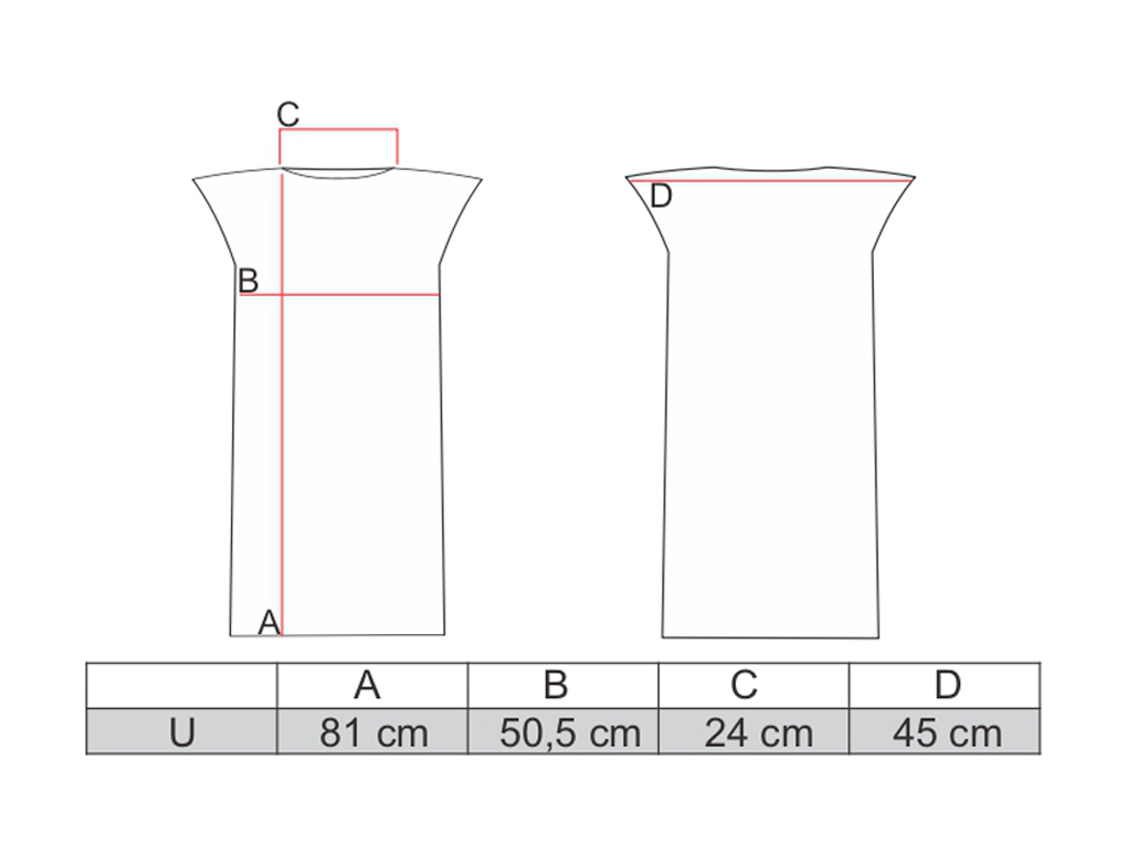 Tabela de medidas do vestido de paetê dourado com ombreira
