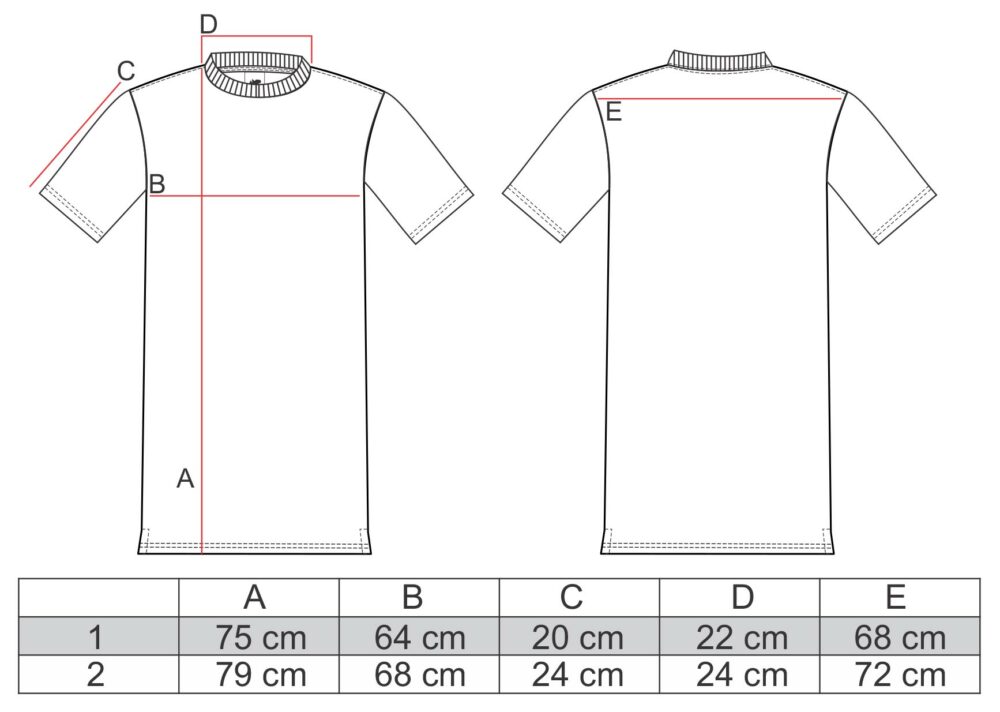 Tabela de medidas para a camiseta oversize