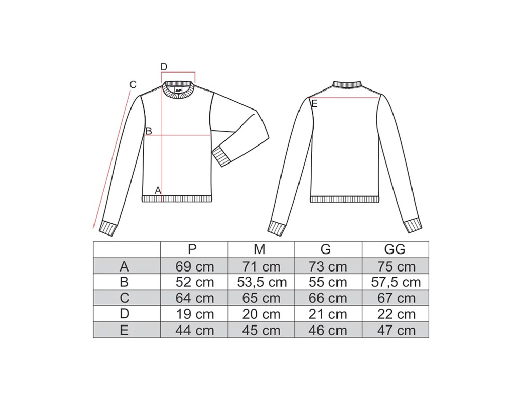 Tabela de medidas do blusão