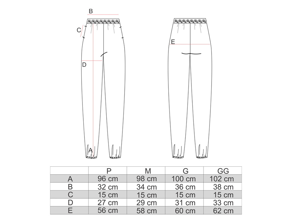 Tabela de medidas da calça jogger AMP