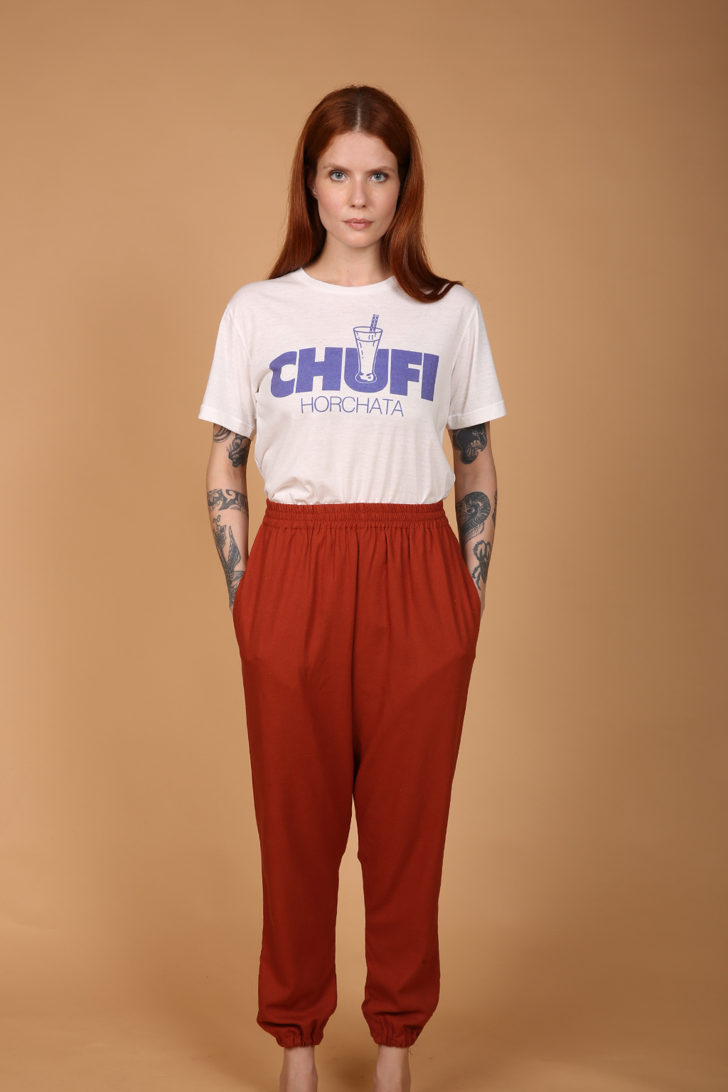 Calça jogger de linho tijolo