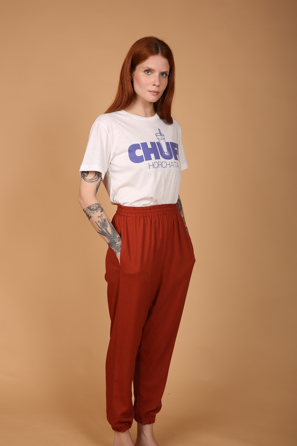 Calça jogger de linho tijolo