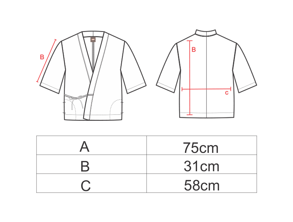 Tabela de medidas do quimono estampado