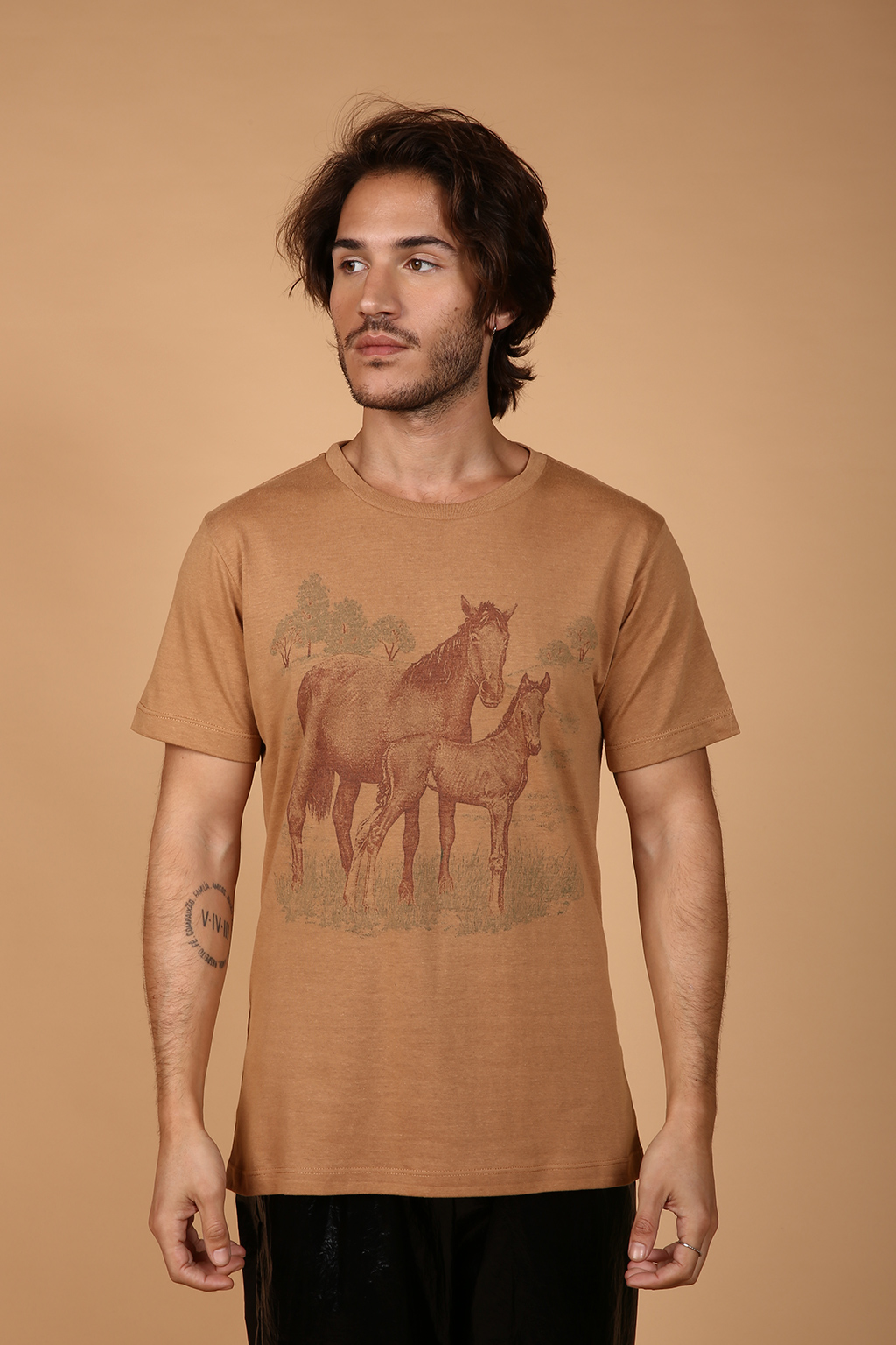 Camiseta bege estampada Cavalos