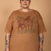 Camiseta oversize bege estampada Cavalos