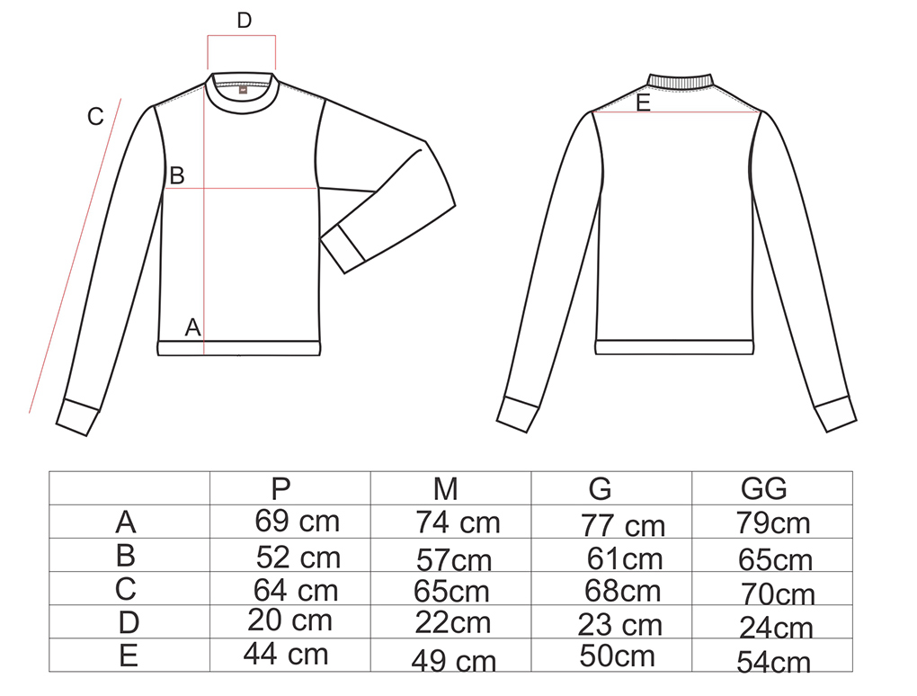 Tabela de medidas do moletom de plush AMP