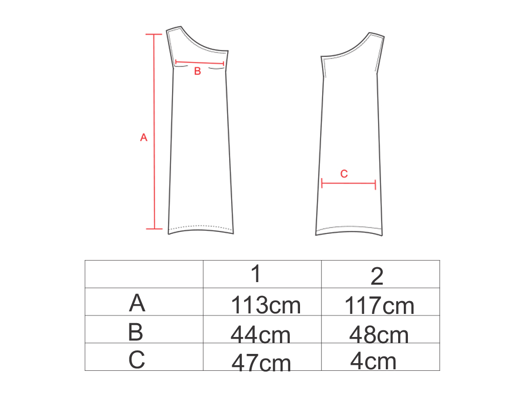 Tabela de medidas vestido ombro único