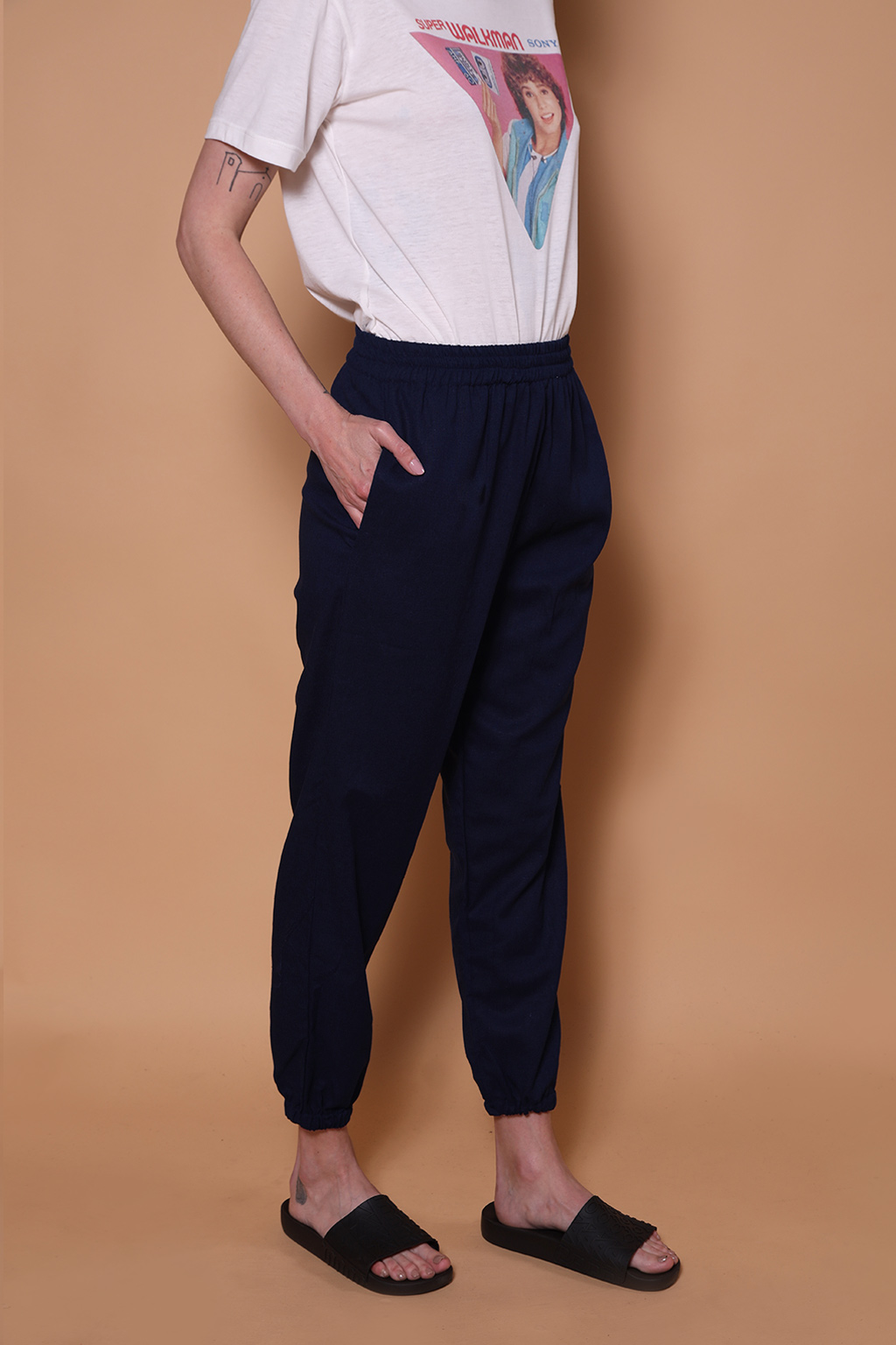 Calça jogger linho azul