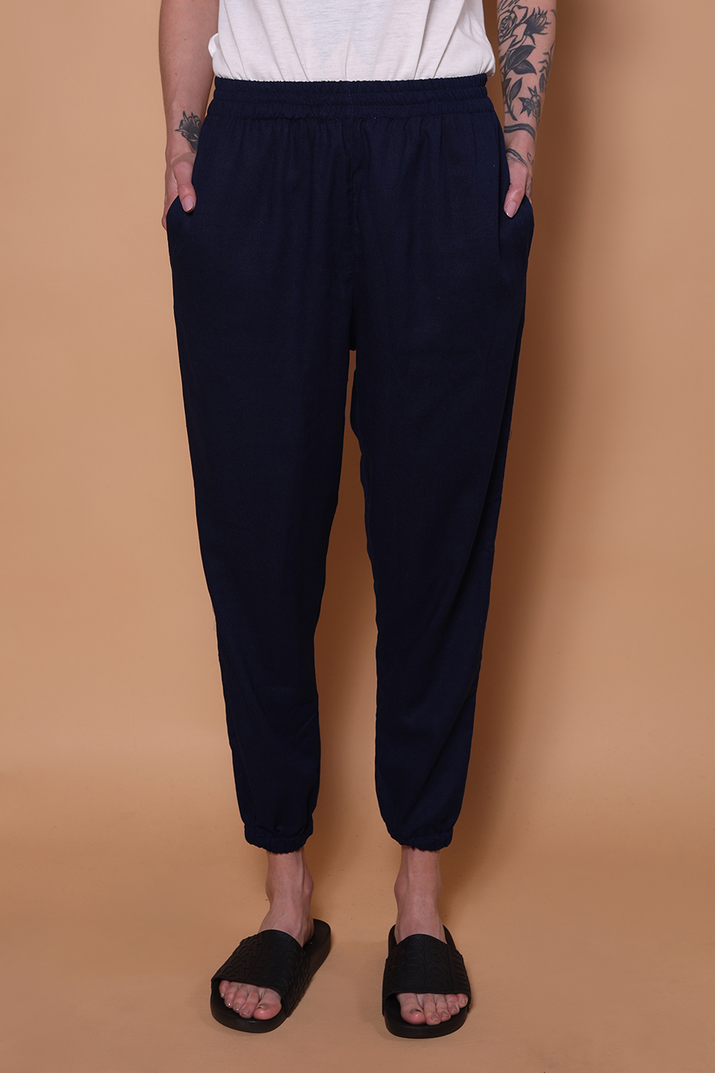 Calça jogger linho azul