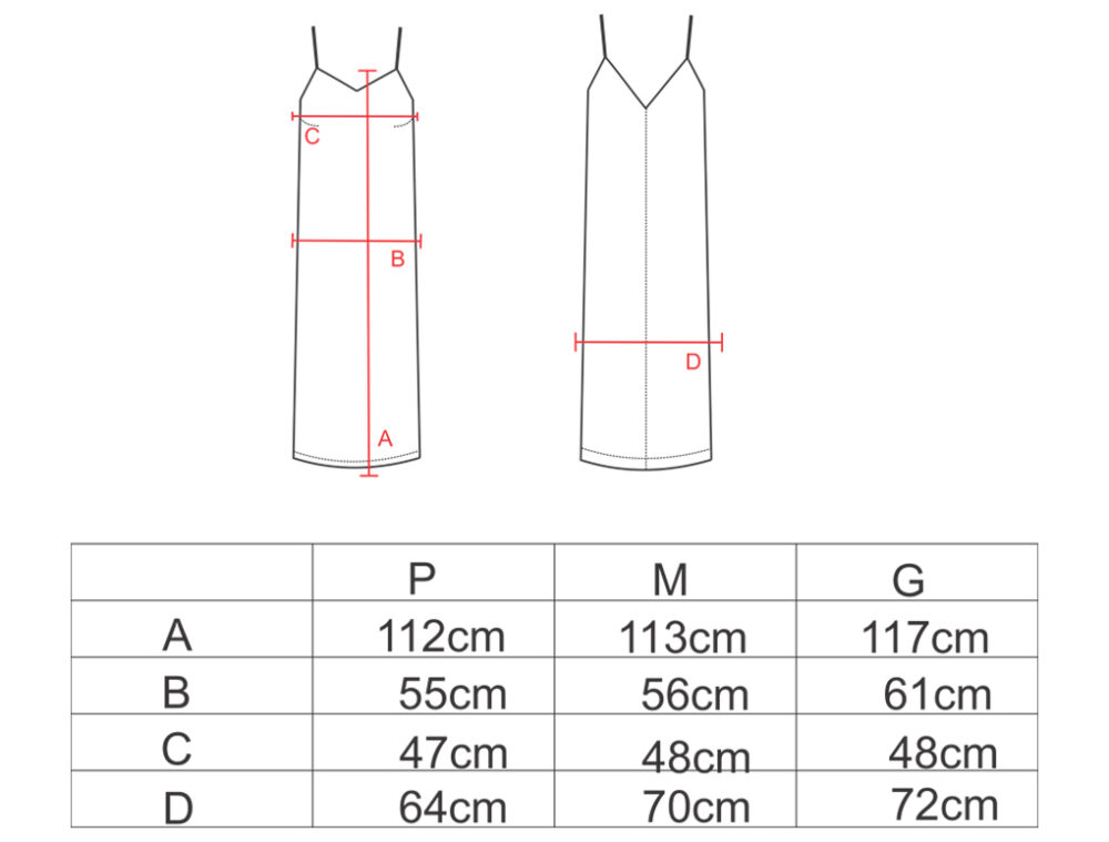 Tabela de medidas do vestido longo alcinha