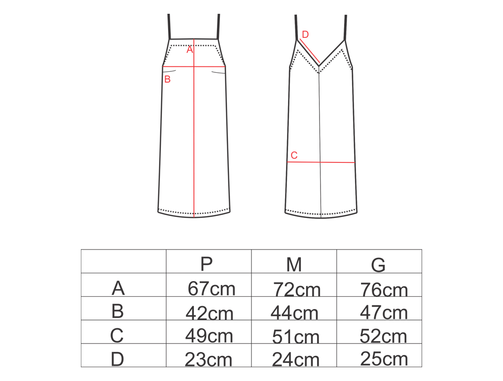Tabela de medidas para o vestido decote quadrado AMP