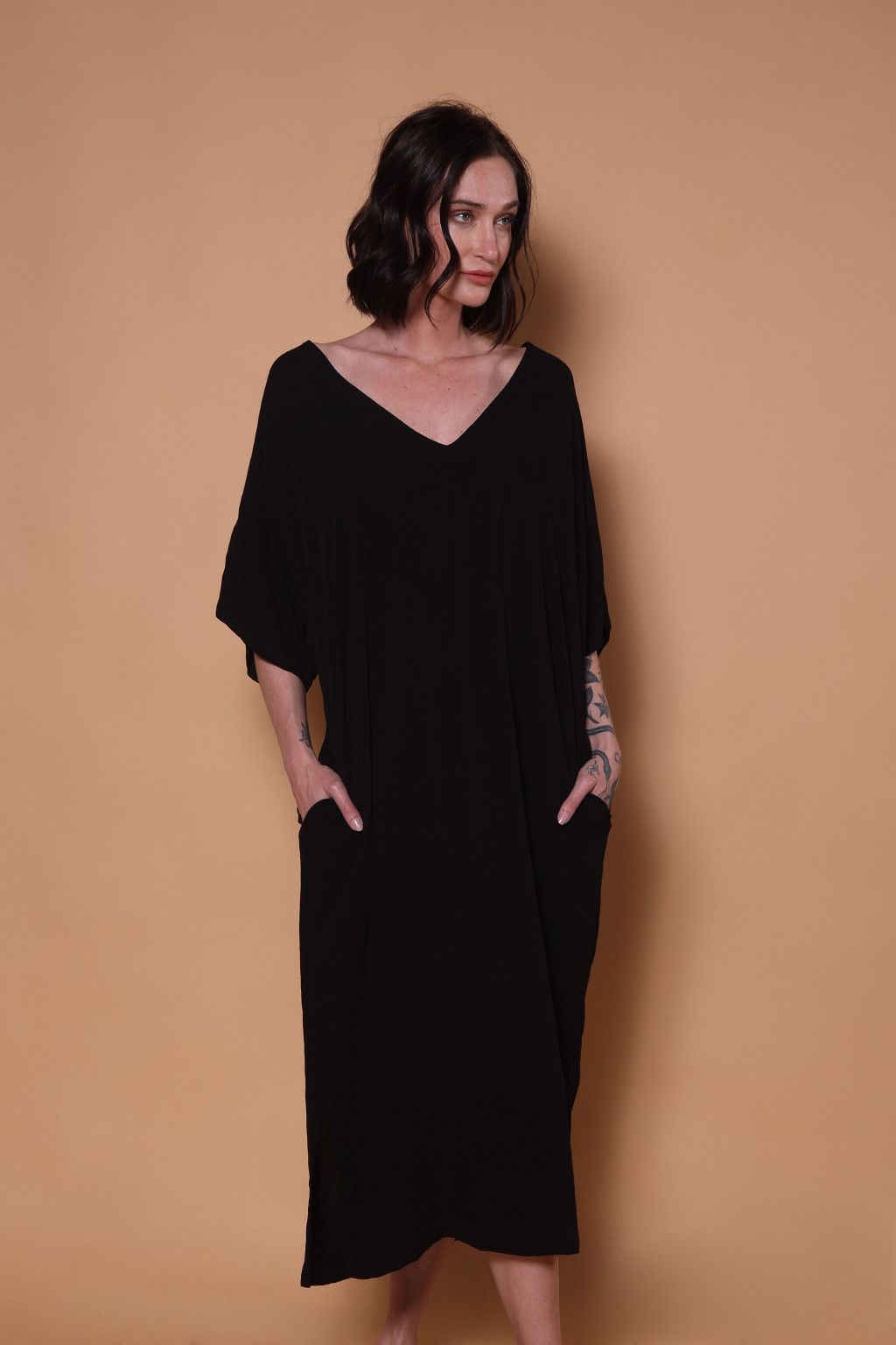 túnica preta em viscose