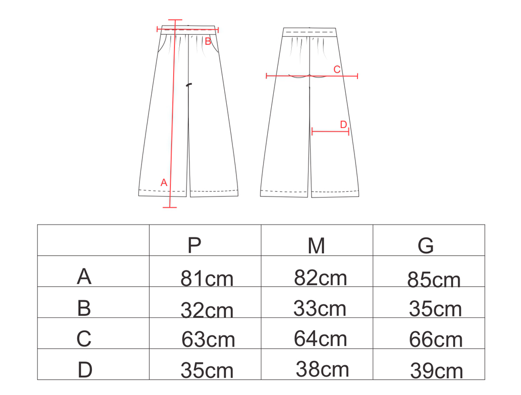 Tabela de medidas da calça pantacourt