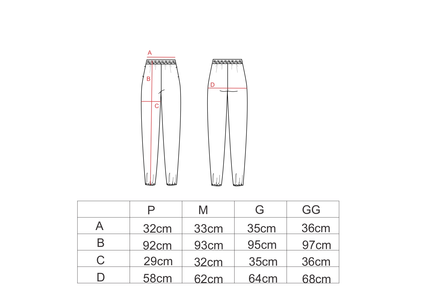 Tabela de medidas para a calça reta linho AMP