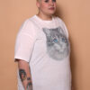 Camiseta oversize estampada Gato Olho Azul
