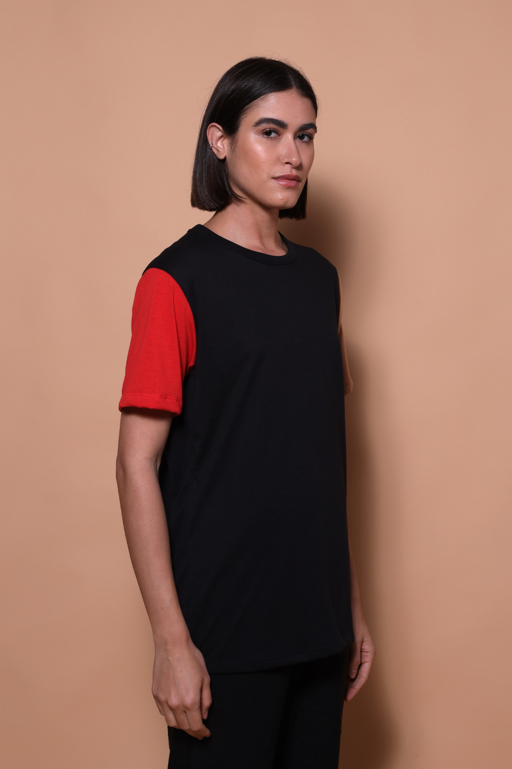 Camiseta preta mangas coloridas