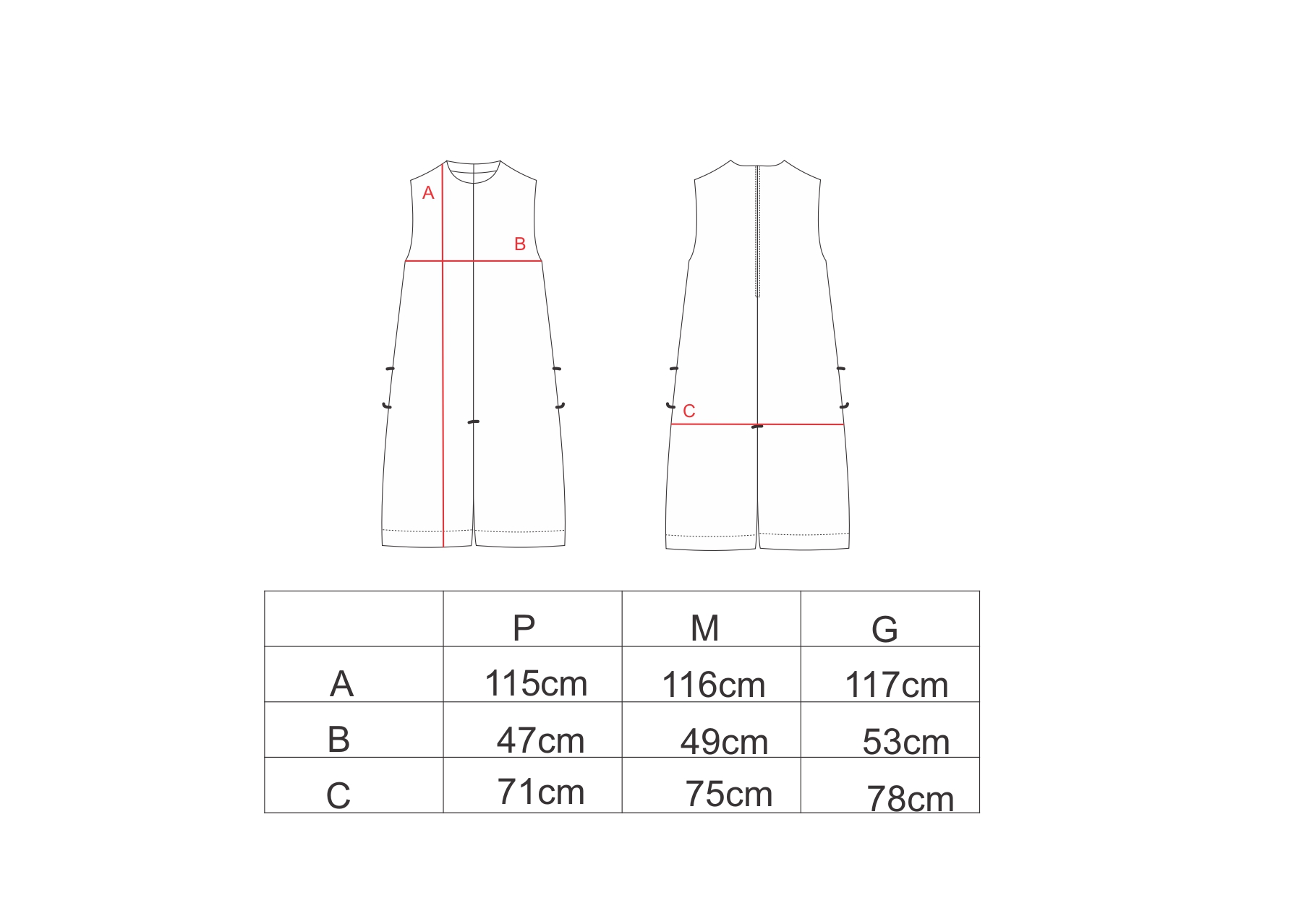 Tabela de medidas para o macacão regata linho AMP