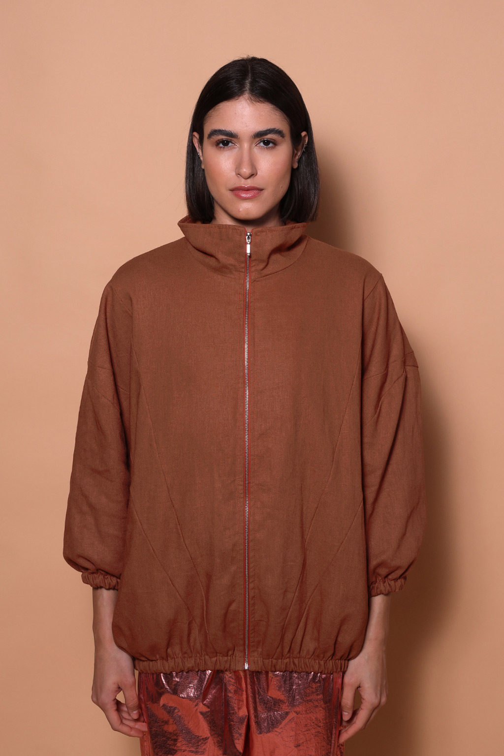 Jaqueta oversize linho tijolo