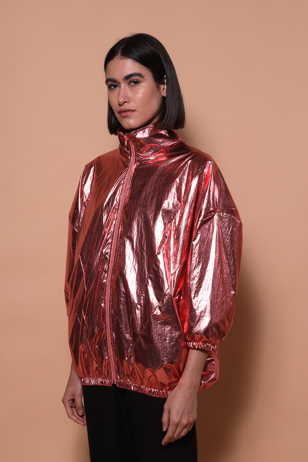Jaqueta oversize nylon rosa
