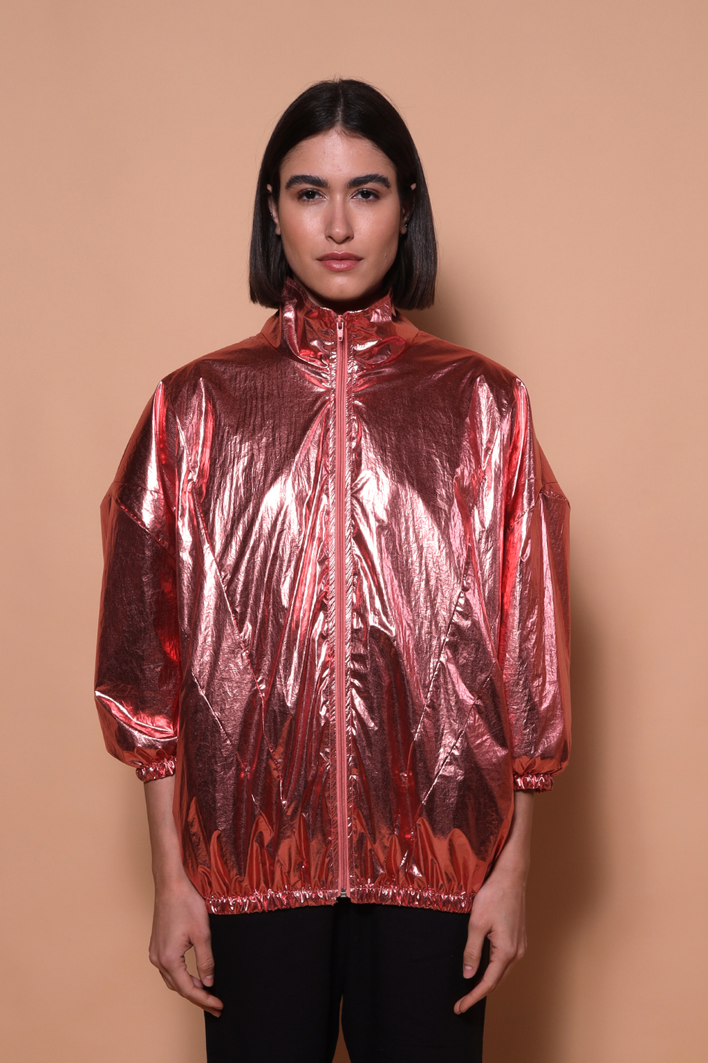 Jaqueta oversize nylon rosa