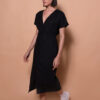 Vestido midi linho preto com cinto