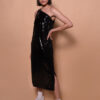 Vestido longo ombro único paetê preto