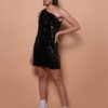 Vestido curto ombro único paetê preto