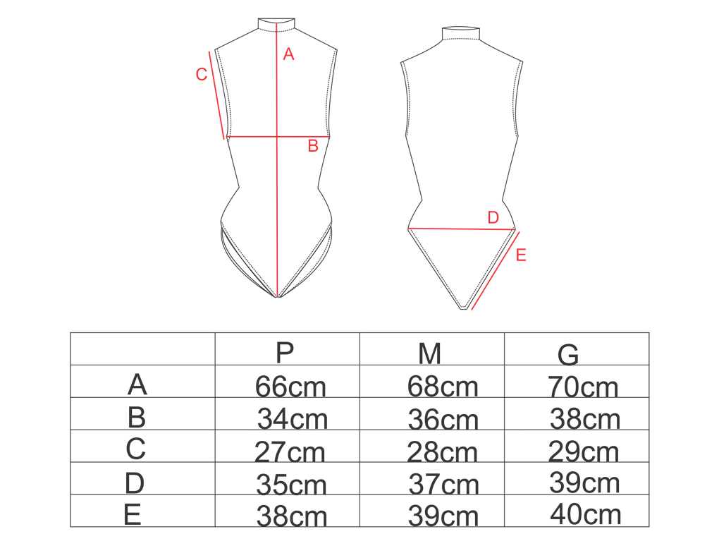 Tabela de medidas para o body cavado AMP