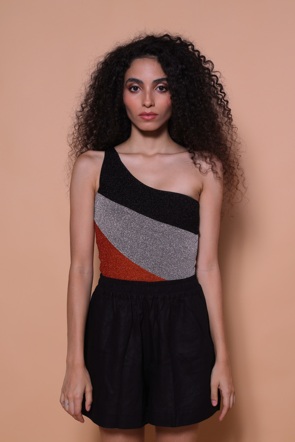 Body ombro único lurex Recortes