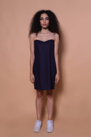 Vestido linho sem alça marinho