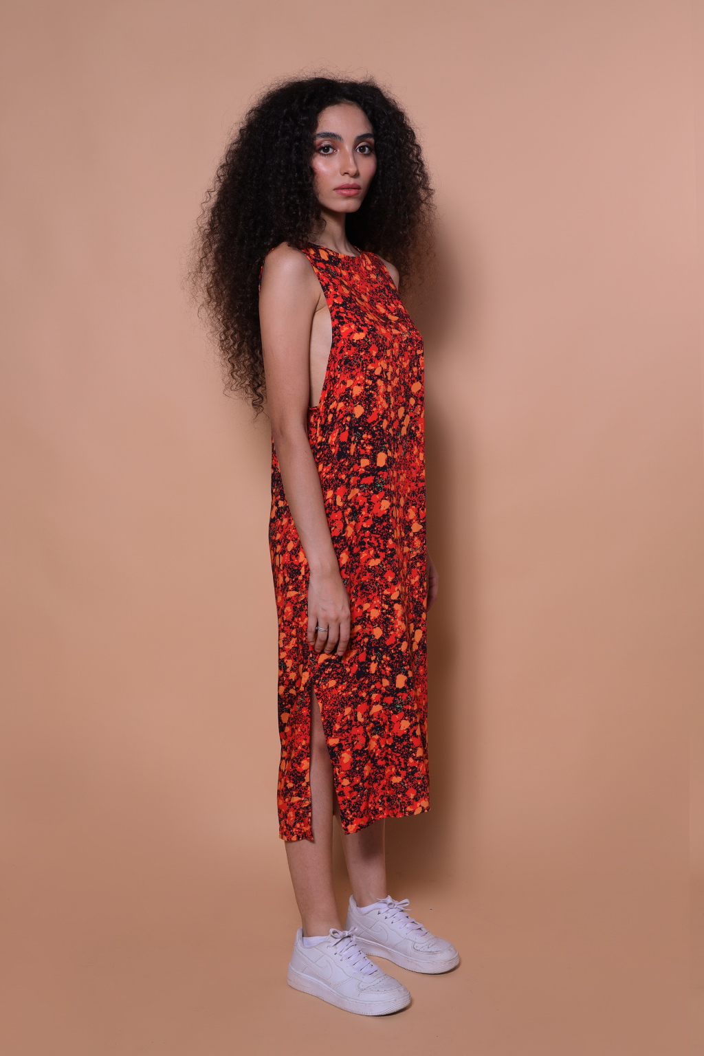 Vestido regatão estampado Pedras