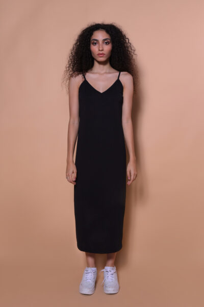 Vestido malha longo de alcinha preto