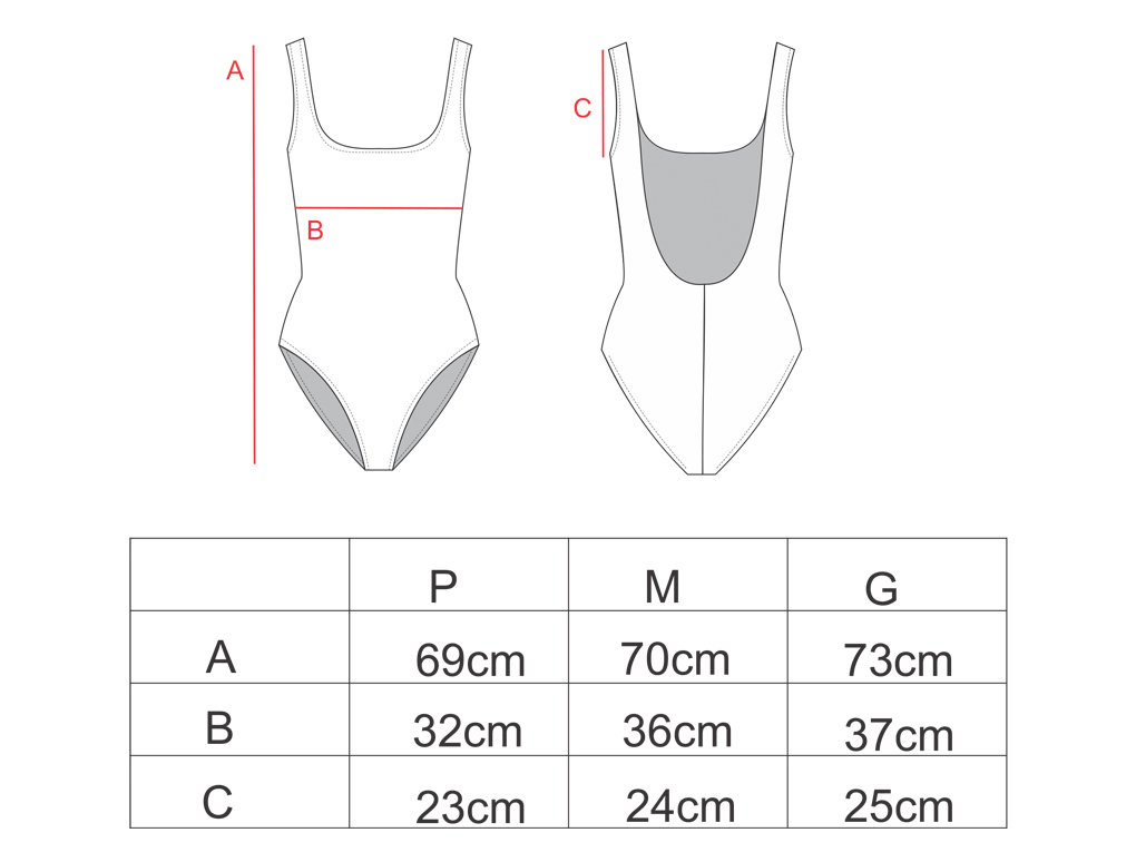 Tabela de medidas do body básico AMP