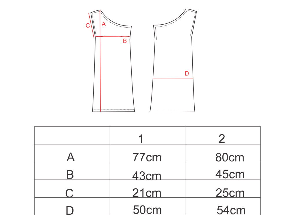 Tabela de medidas do vestido curto ombro único AMP