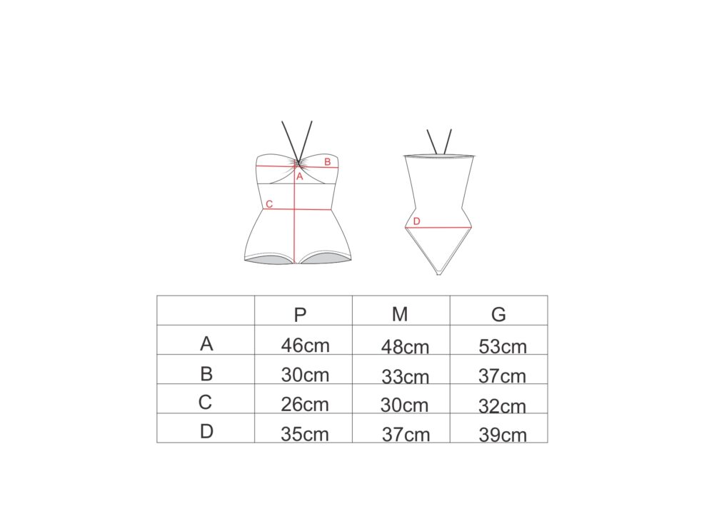 Tabela de medidas para o body carnaval AMP