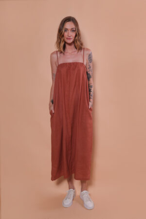 Vestido balonê linho tijolo