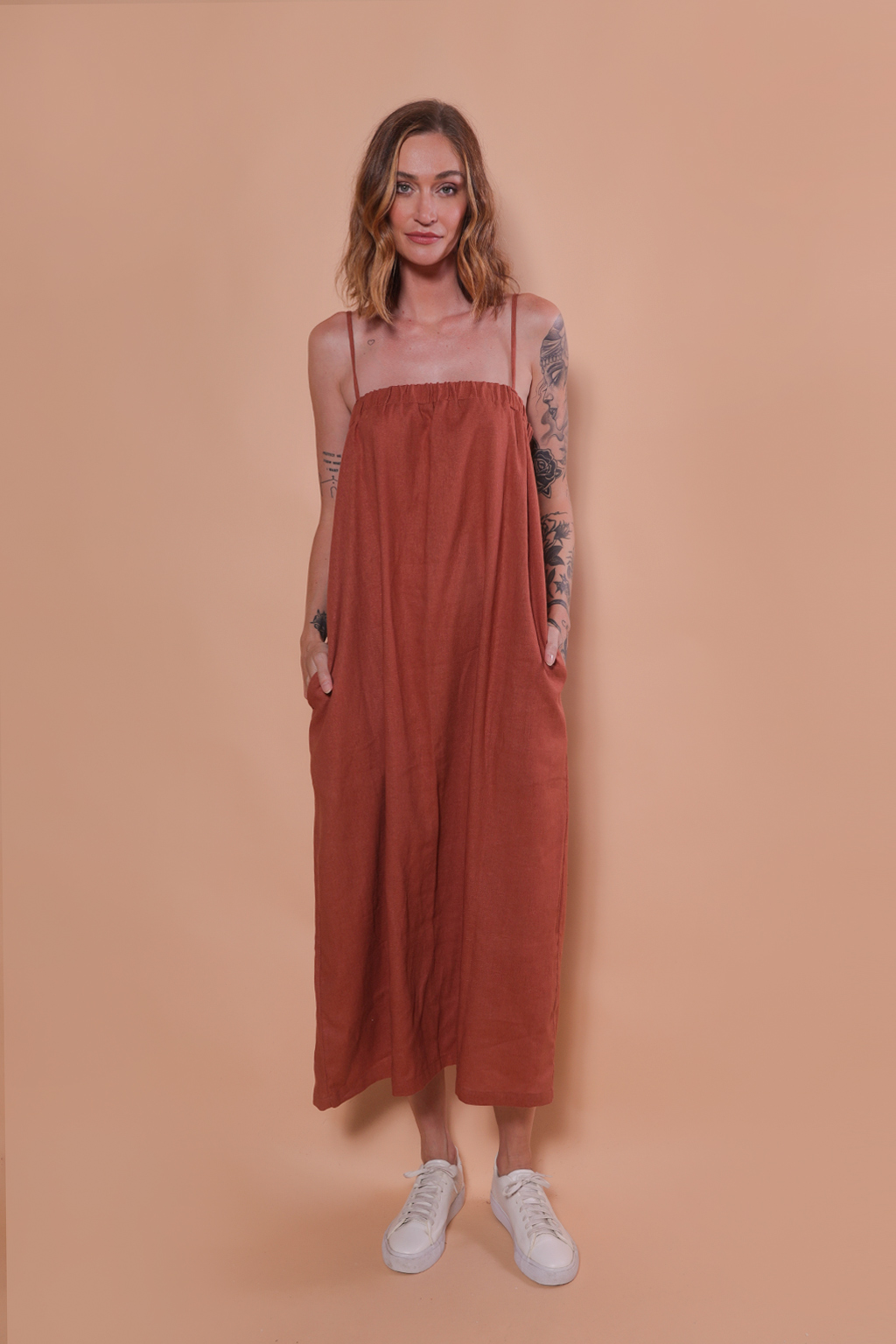 Vestido balonê linho tijolo