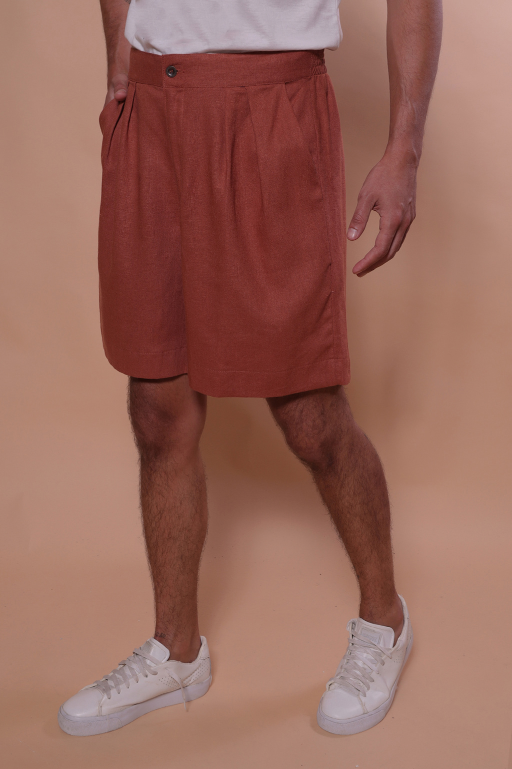 Bermuda alfaiataria linho tijolo