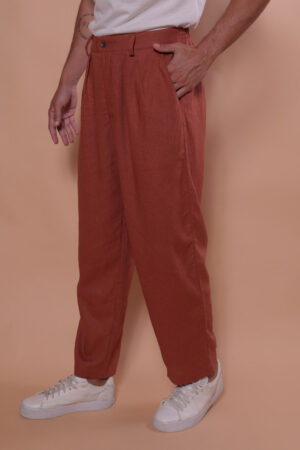 Calça alfaiataria linho tijolo