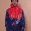 Jaqueta nylon azul recortes vermelho