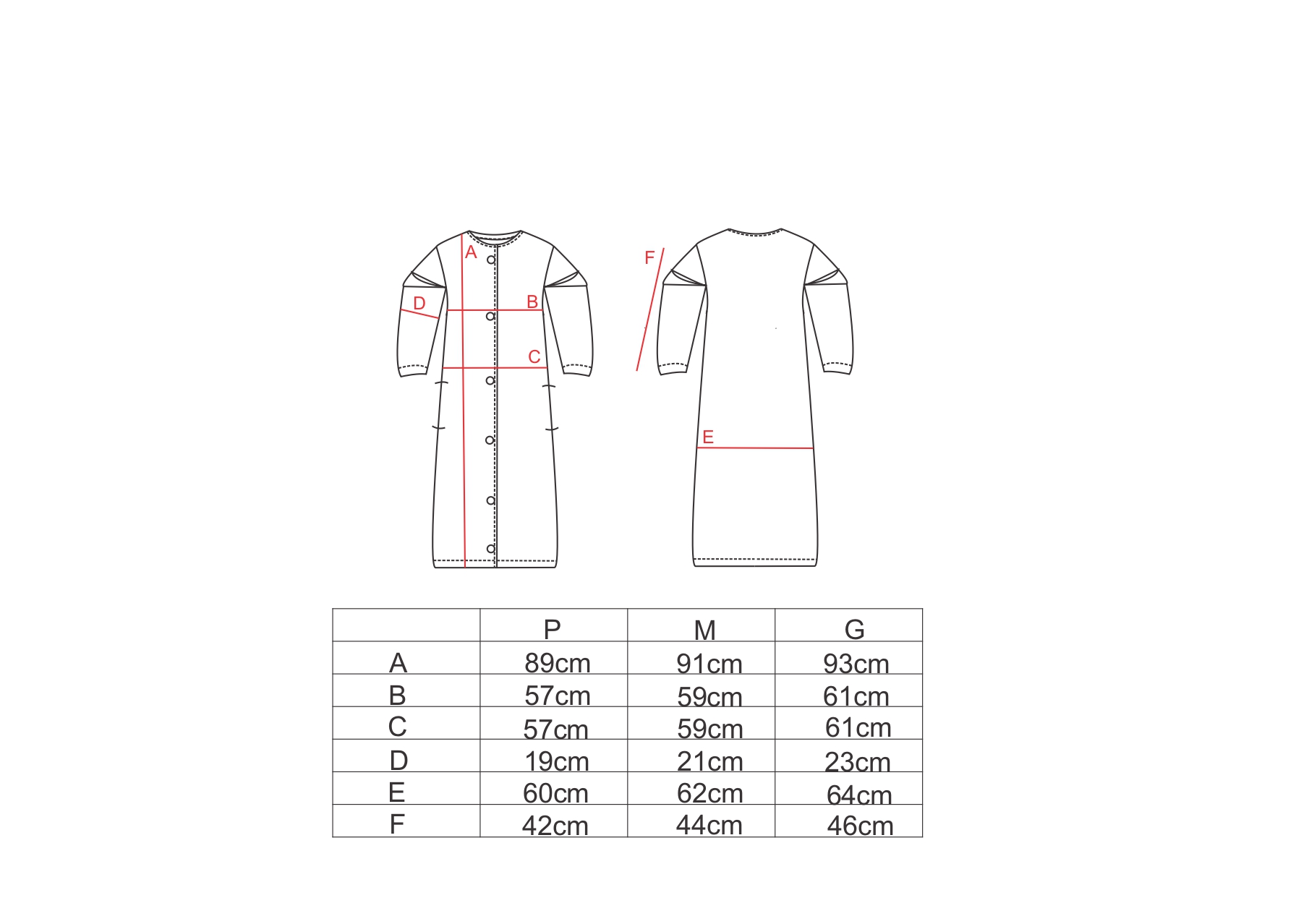 Tabela de medidas para o vestido jaqueta AMP