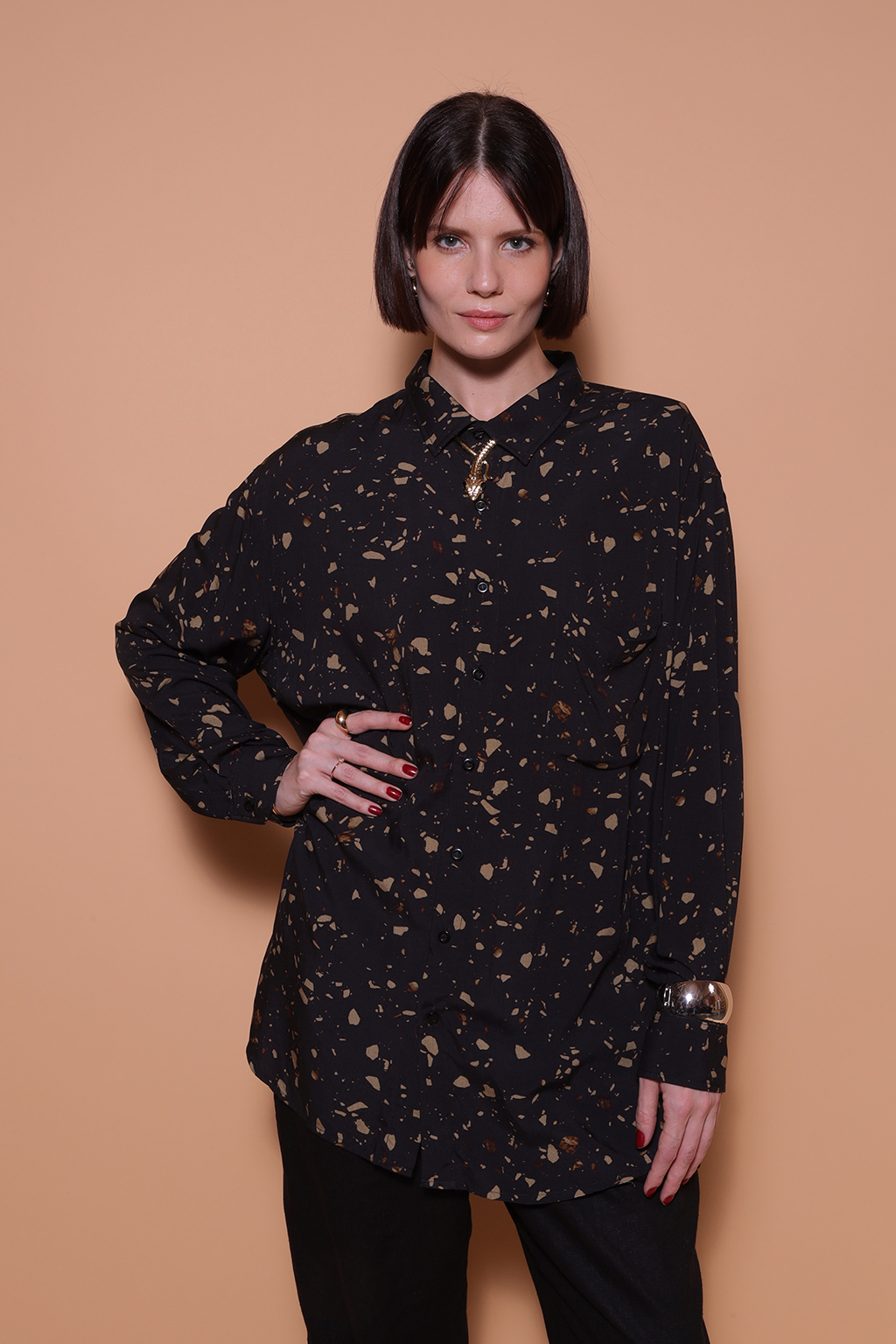 Camisa manga longa estampada Mármore AMP A Mulher Do Padre