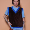 Colete plush marrom Recortes azul